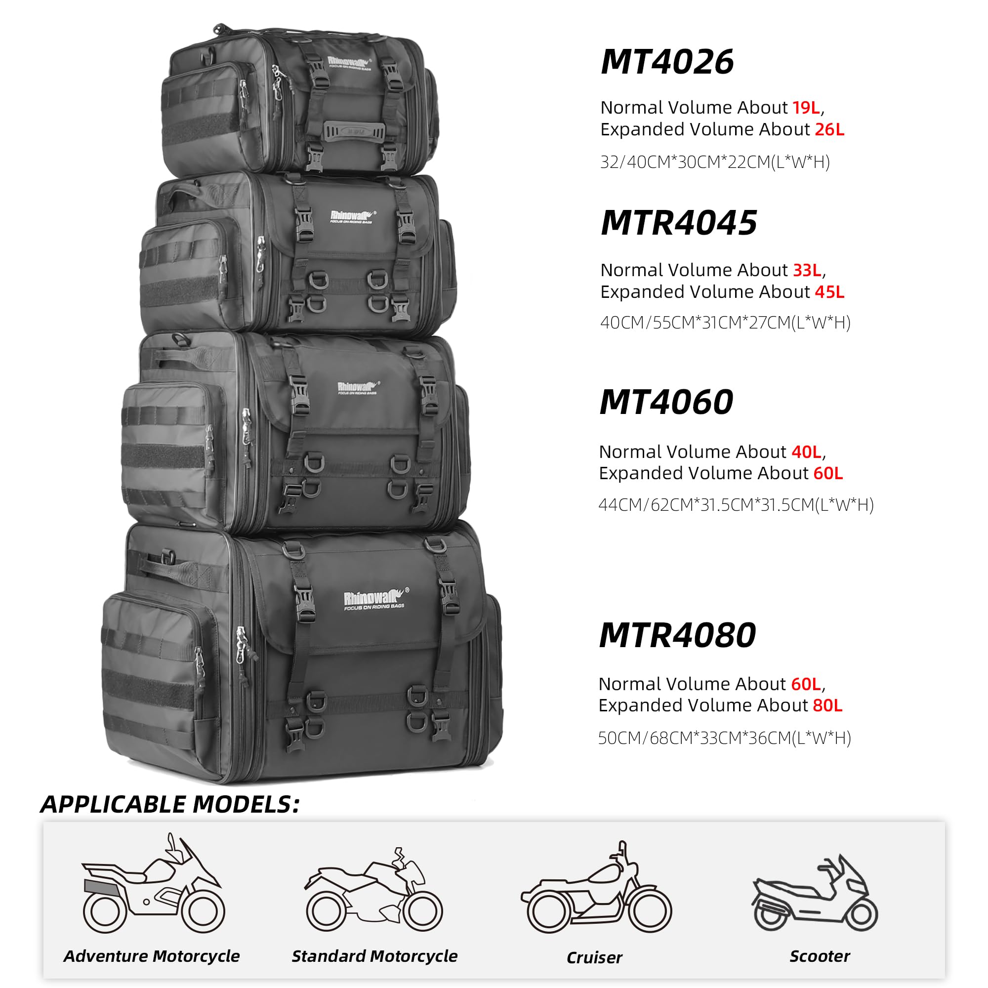 Rhinowalk tail bag reinforced by steel wires for stability