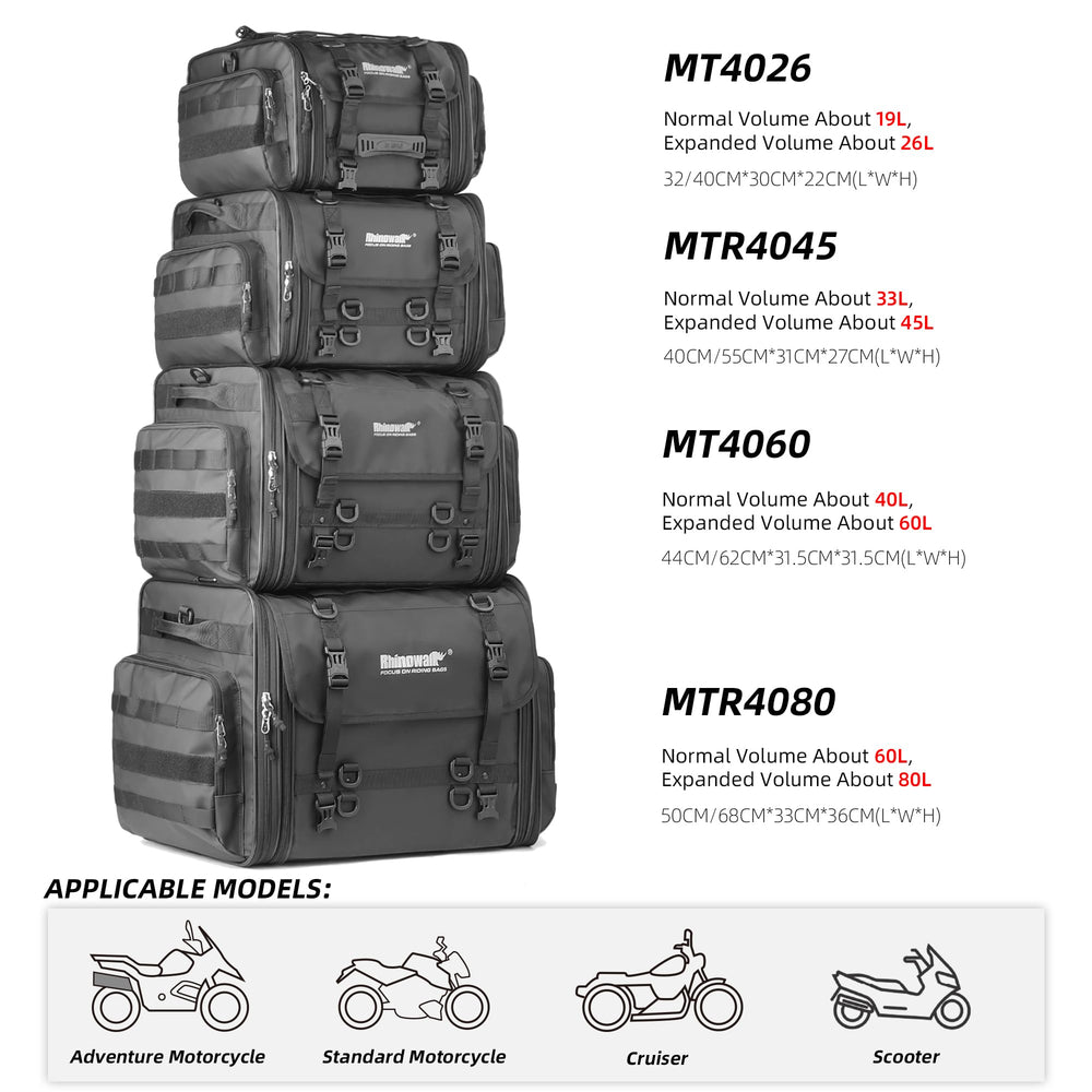 Rhinowalk tail bag reinforced by steel wires for stability