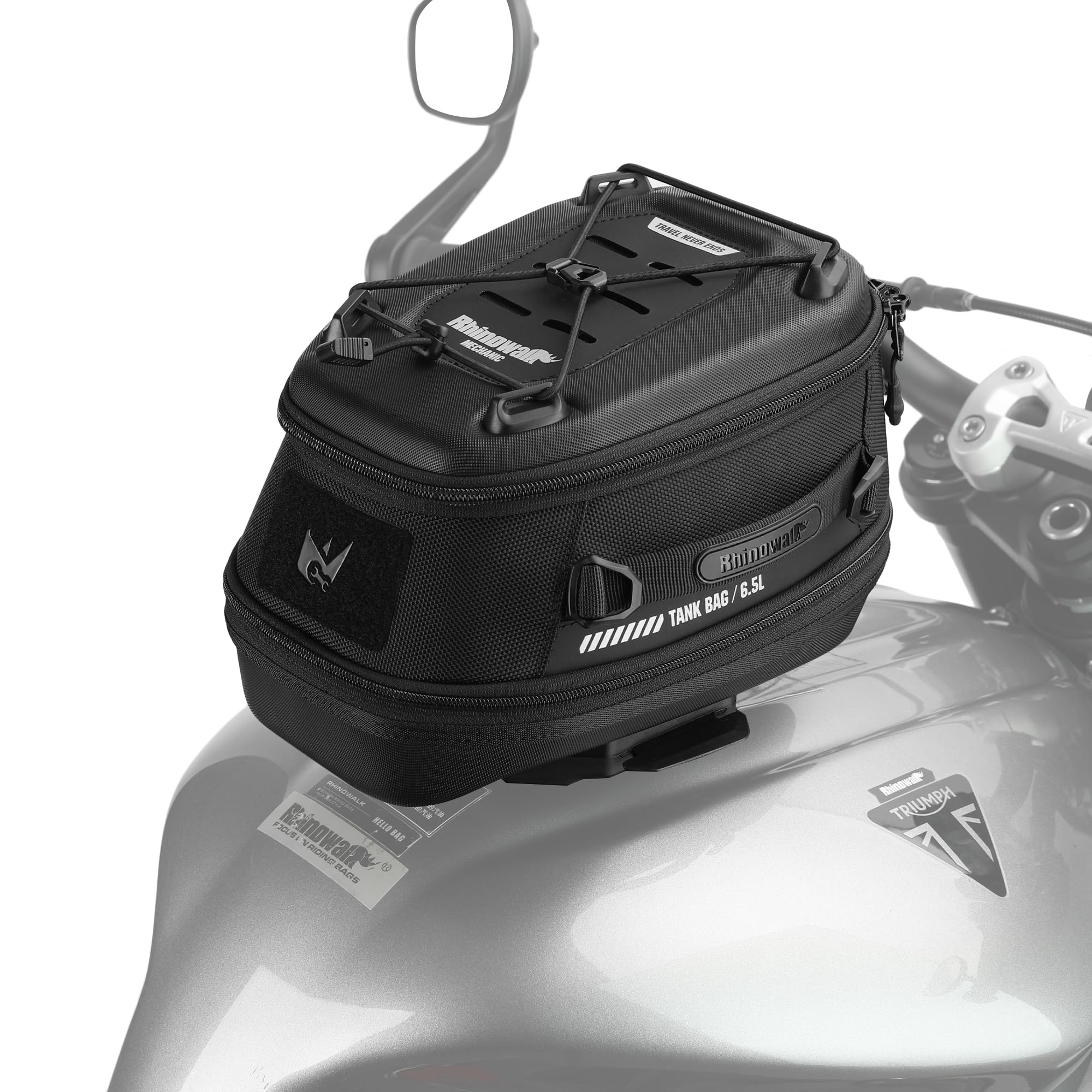 Rhinowalk tank bag with magnetic quick-release for fast, secure detachment during rides.