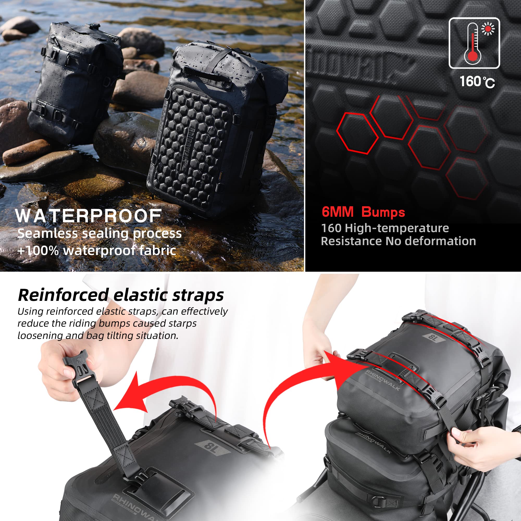 Rhinowalk waterproof fabric with sealed seams maintains dry gear.