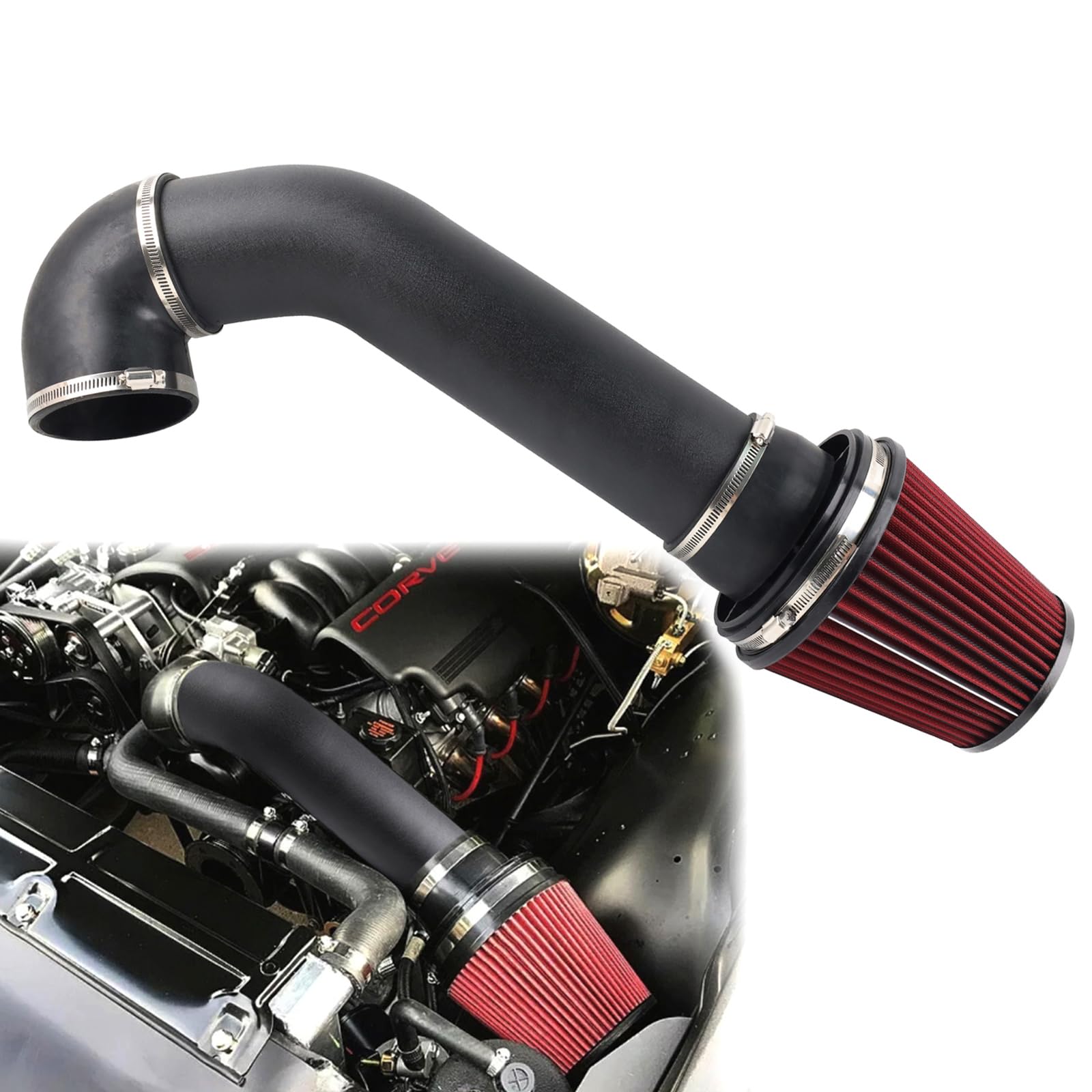 RiAiCiING 4inch LS swap cold air intake front view showing universal fit.