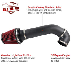 RiAiCiING aluminum intake tube with smooth bends reducing air resistance.