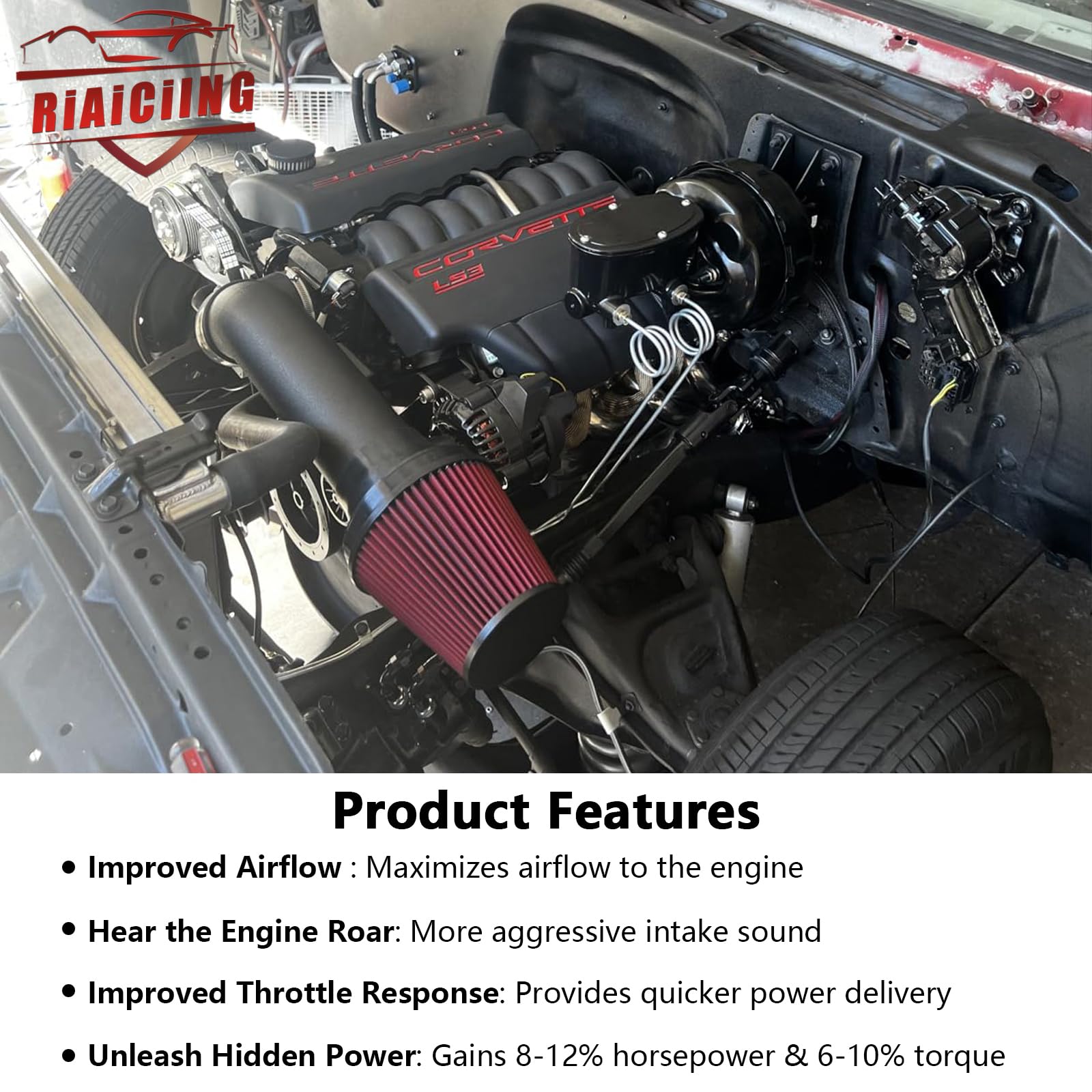 RiAiCiING high-flow air filter close-up highlighting high filtration efficiency.