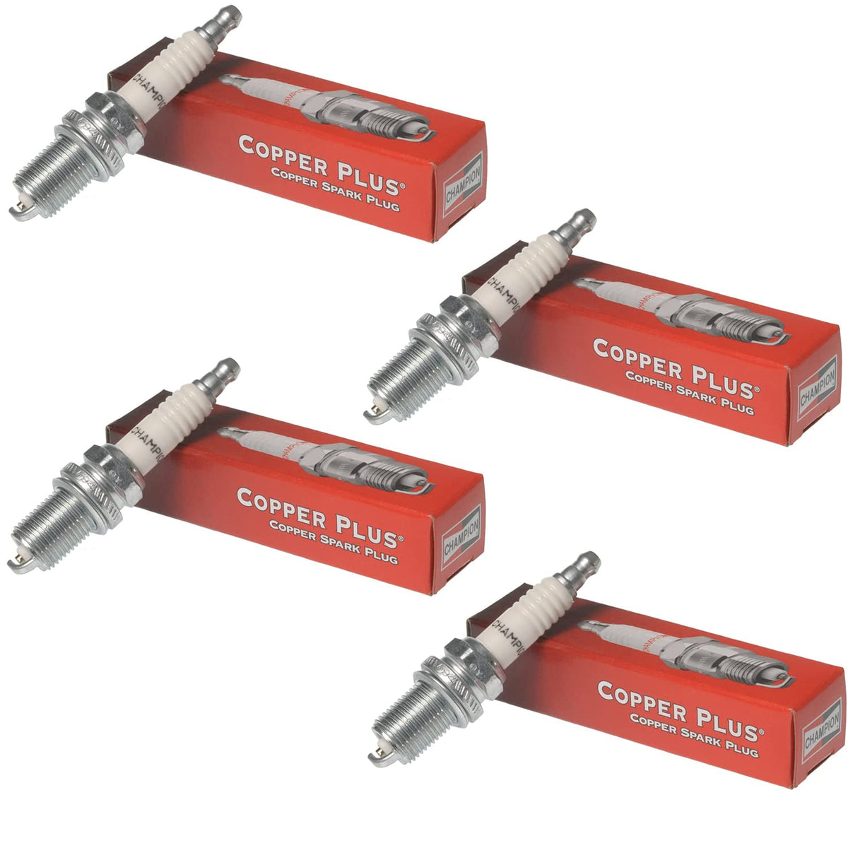RICEFINE Champion Copper Plus 415 spark plug 4-pack in box for easy replacement.