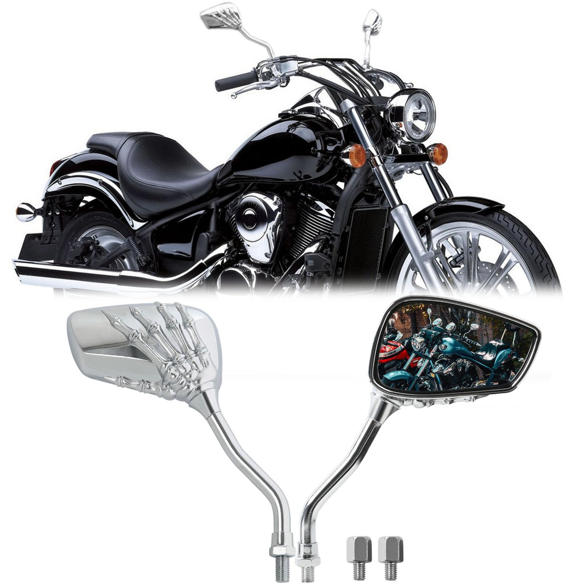 Rich Choices chrome skull mirror left 8mm for clear rear visibility