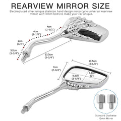 Rich Choices chrome skull mirror right 10mm fits diverse bikes