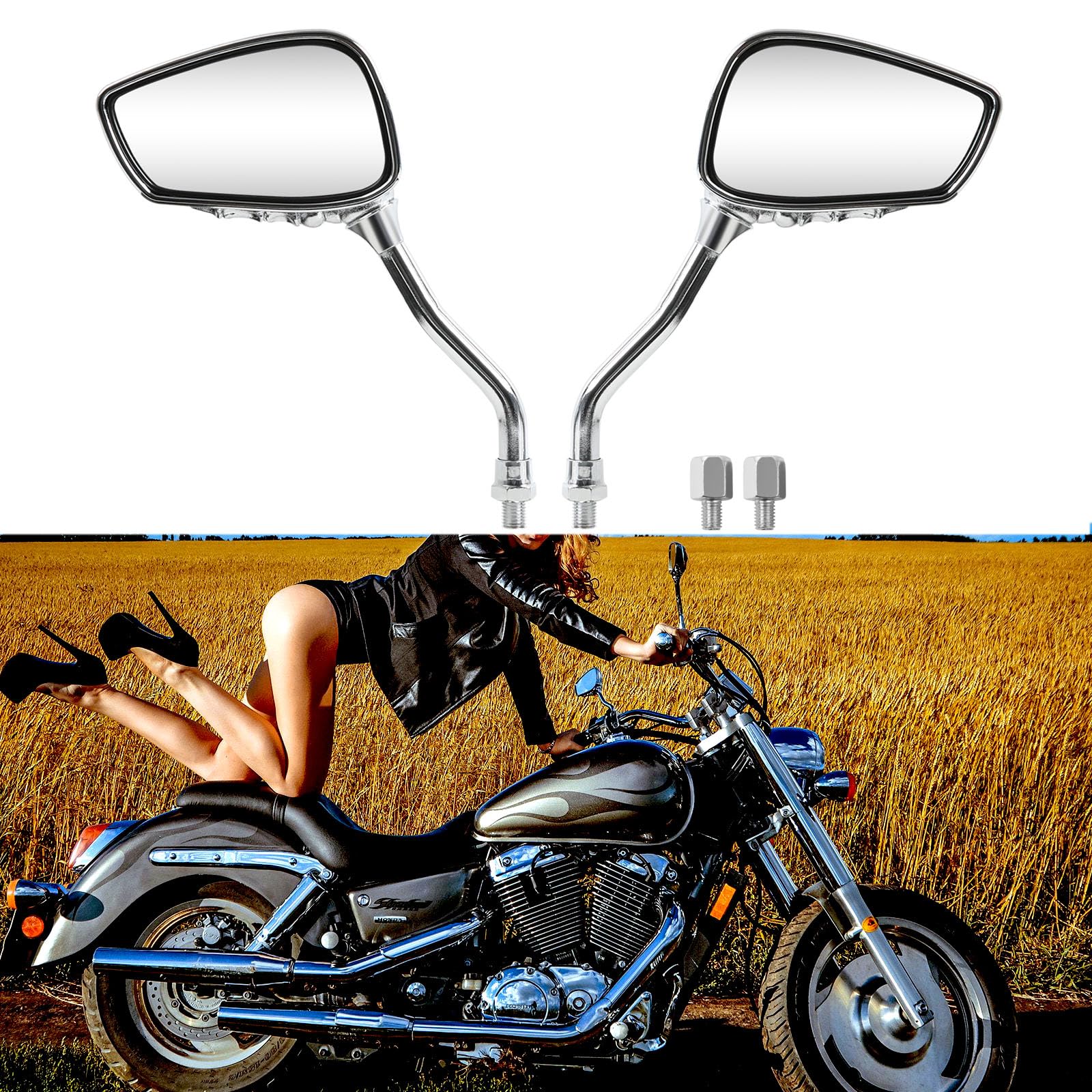 Rich Choices chrome skull mirror right 8mm enhances on-road awareness