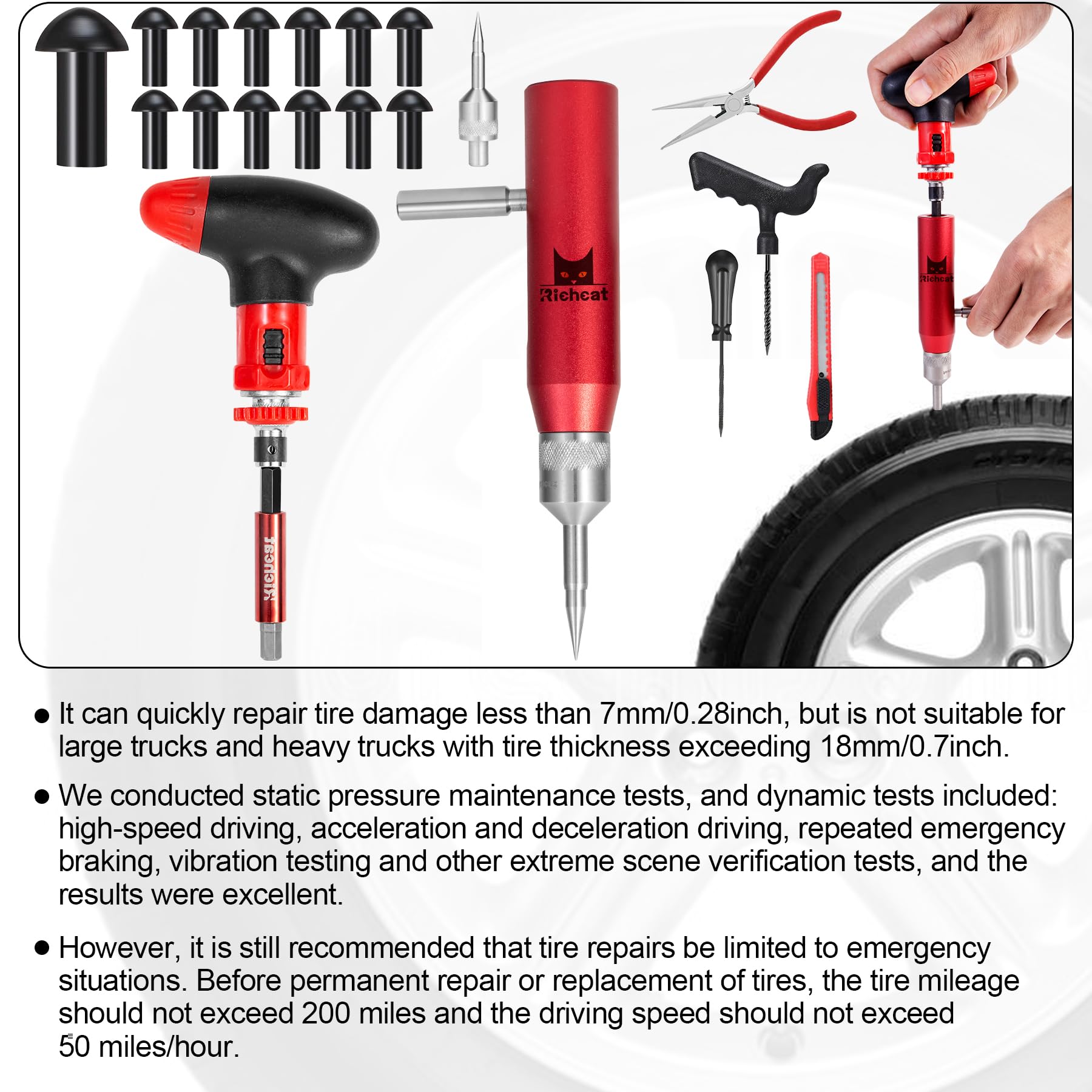Richcat brand box showing portable tire repair kit