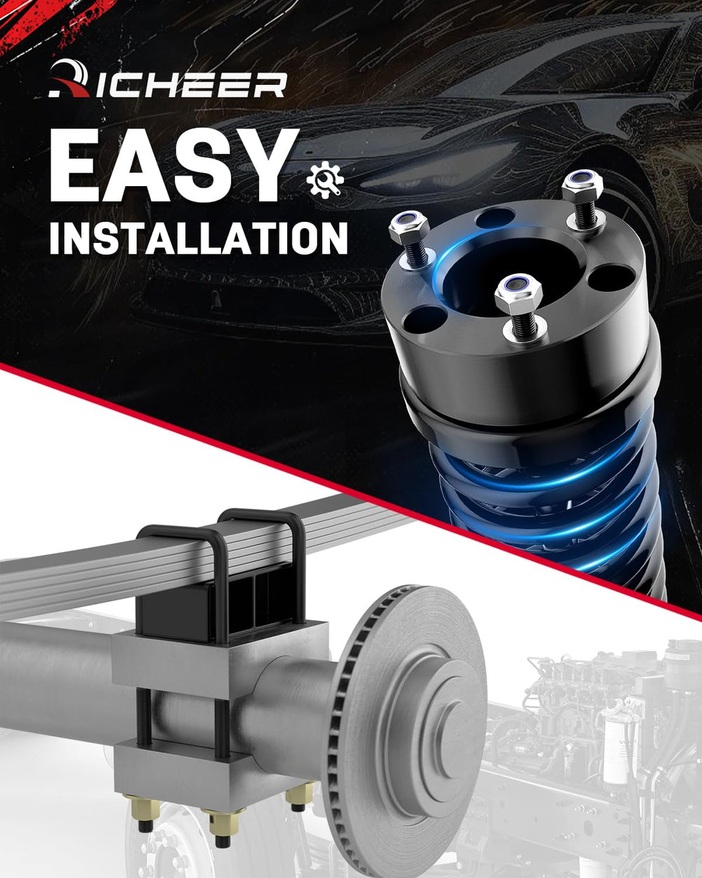 Richeer aluminum forged components illustrate strength for leveling lift kit.