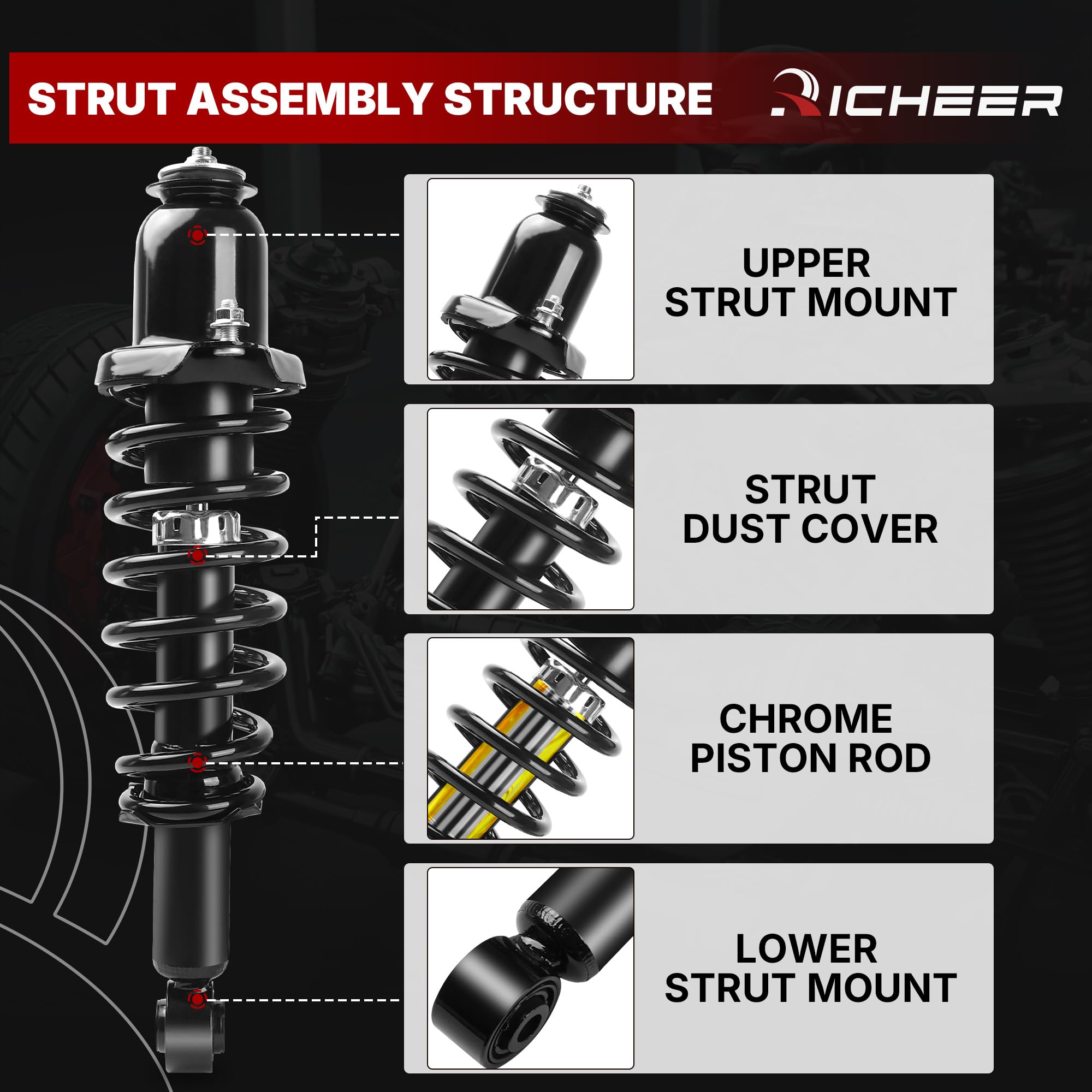 Richeer damping rod and cap ensure durable, corrosion resistant performance.