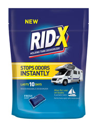 Rid-X holding tank deodorizer pacs reduce odors in RVs and boats.