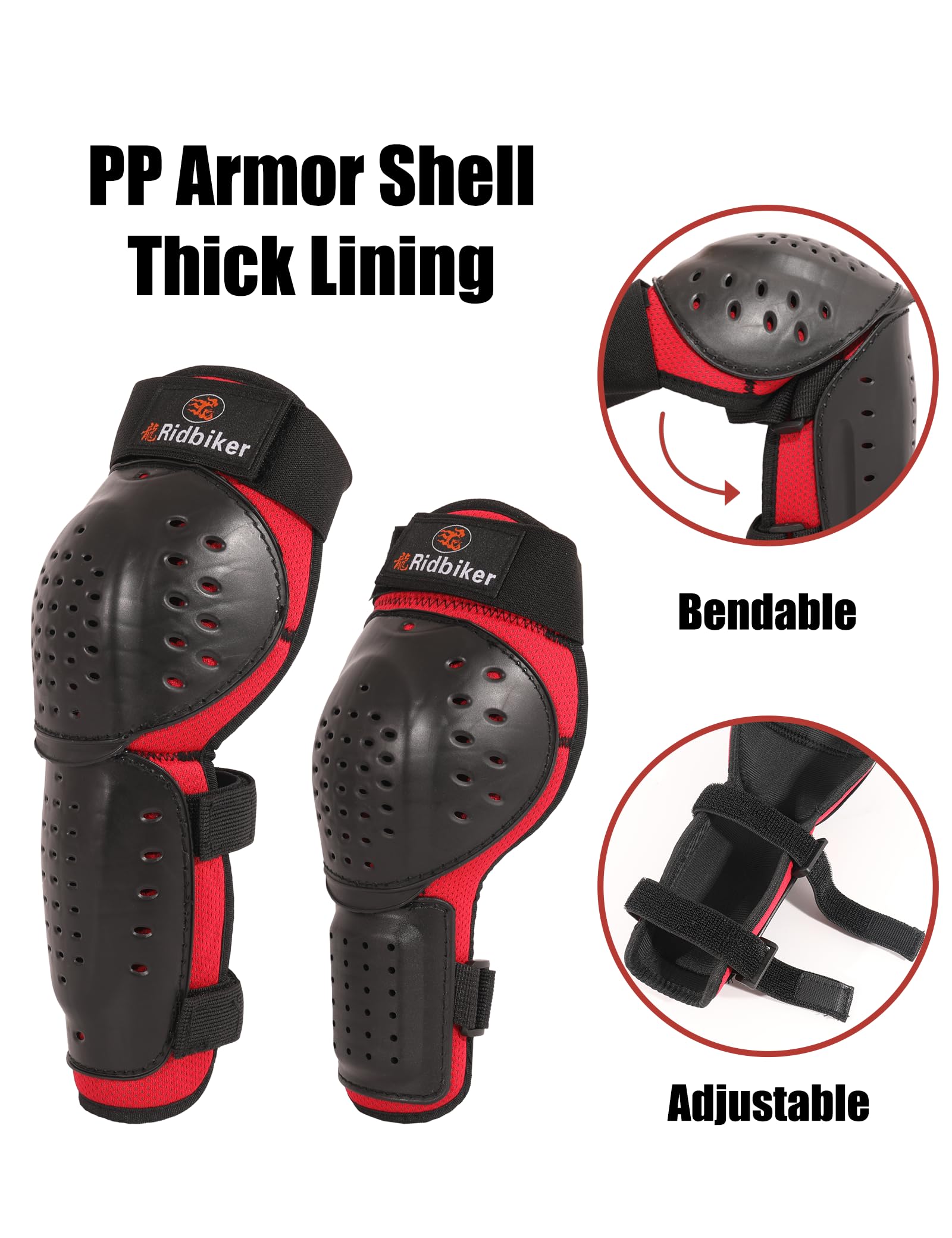 RIDBIKER chest protector front-back PP shell with breathable mesh for cool comfort.
