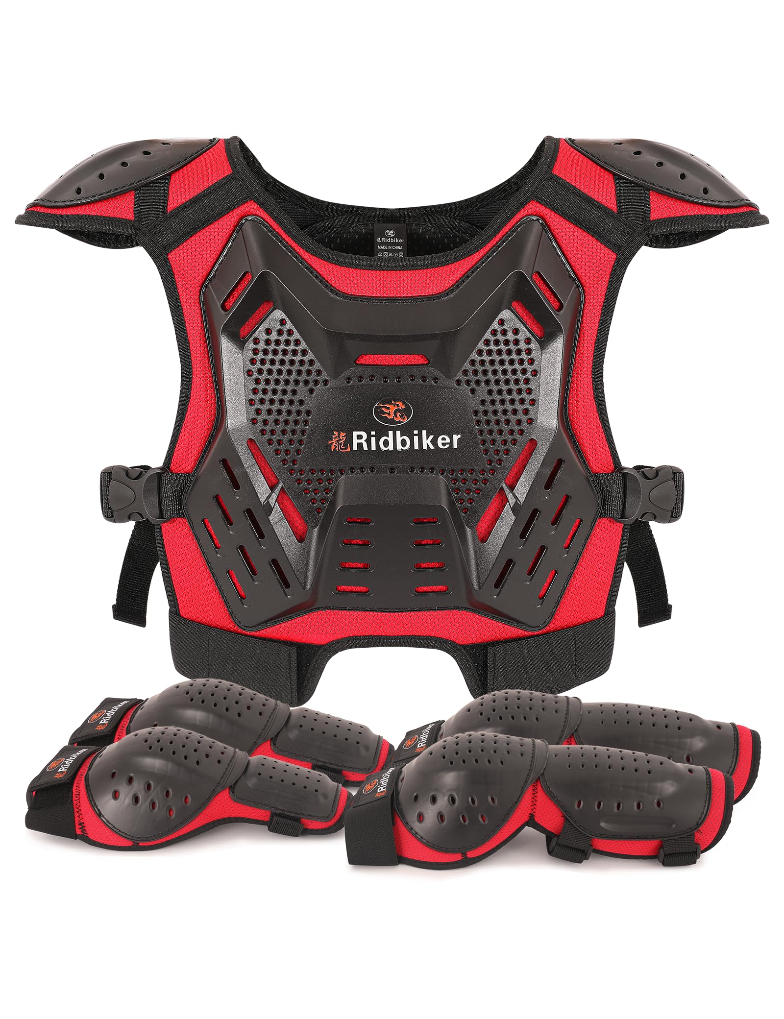RIDBIKER kids chest protector in front view providing upper body protection and comfort.