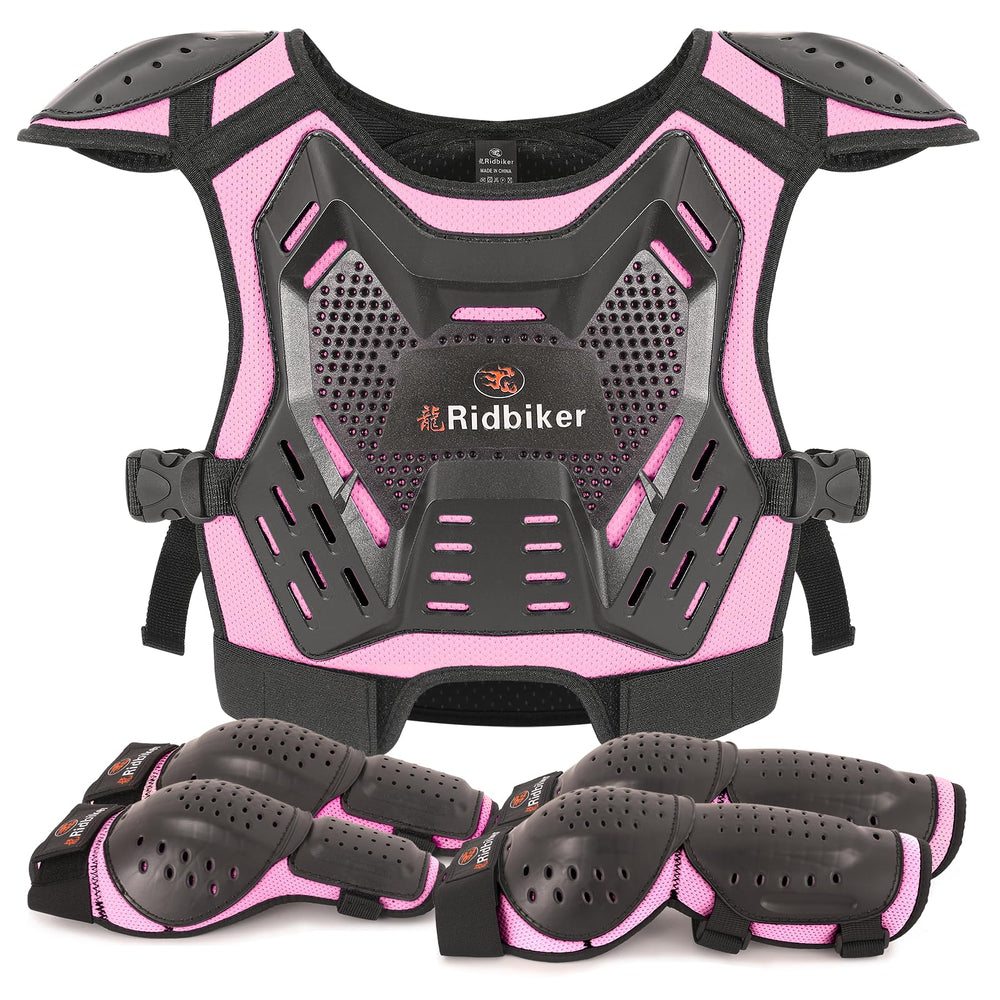 RIDBIKER kids dirt bike chest protector front view offering padded impact protection.