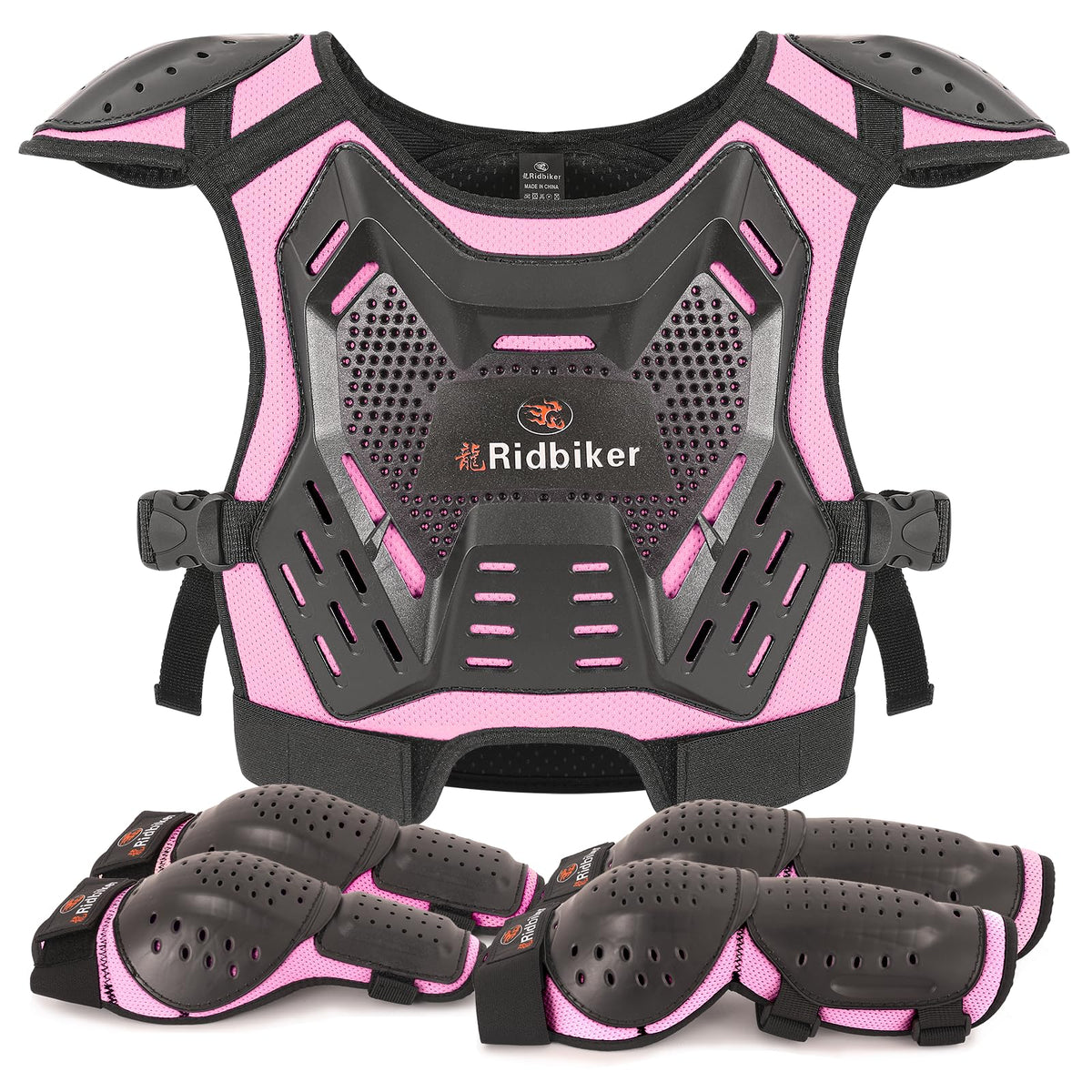 RIDBIKER kids dirt bike chest protector front view offering padded impact protection.