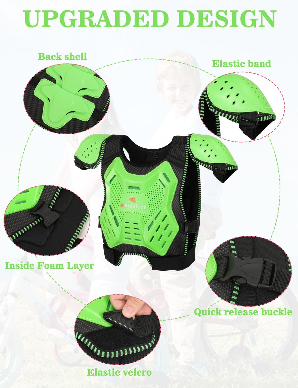 RIDBIKER kids elbow pads cushion elbows during falls and slides.