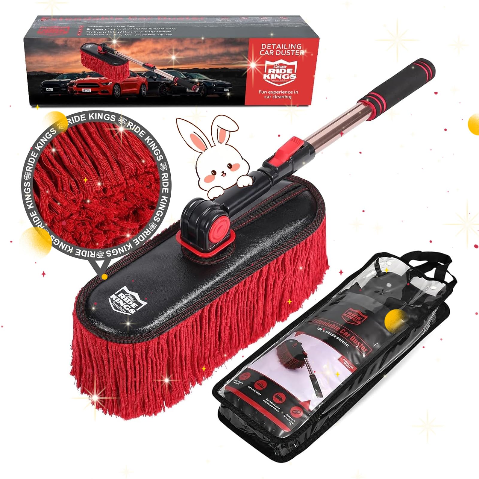 Ride Kings car duster with extendable handle reaching high areas