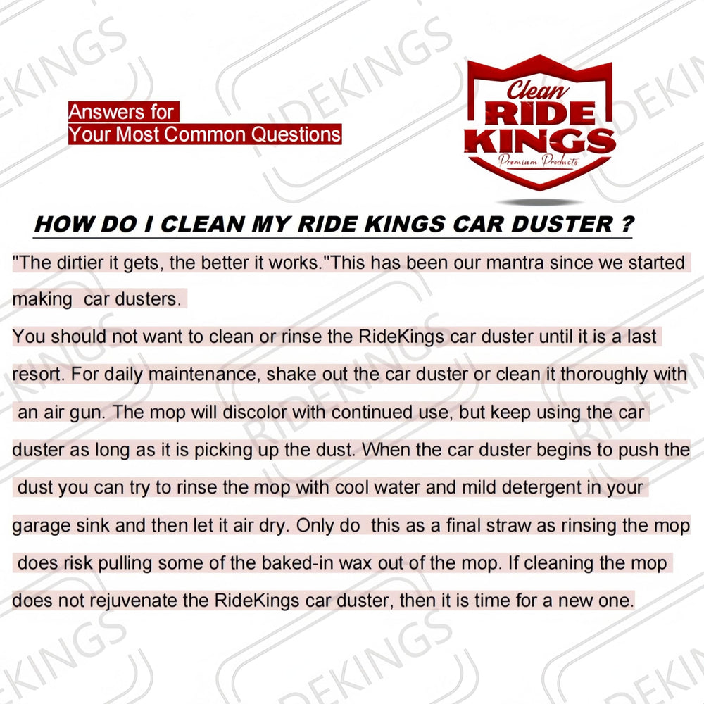 Ride Kings portable storage cover keeps duster in trunk.