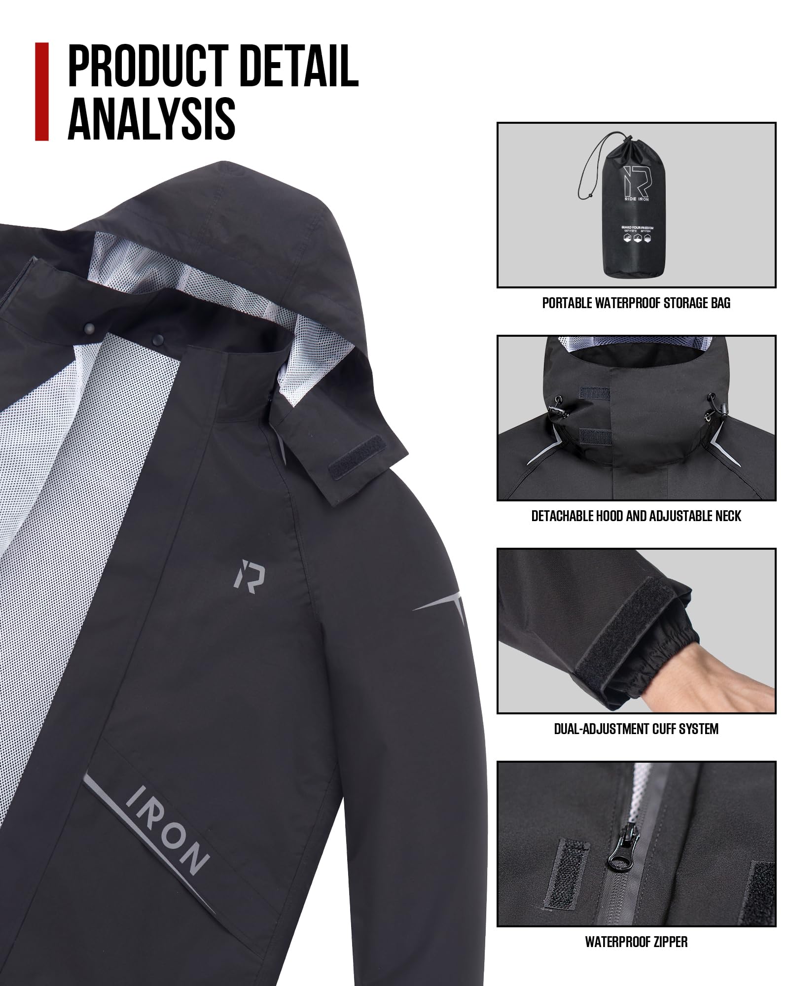 RideIron rain suit breathable mesh lining keeps you dry and comfortable.