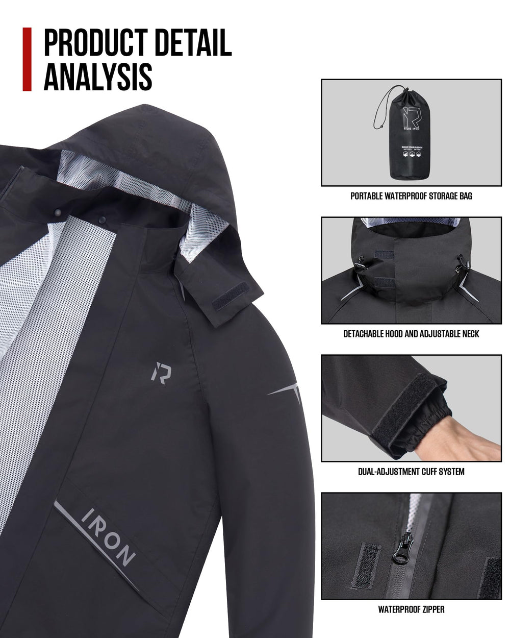 RideIron rain suit breathable mesh lining keeps you dry and comfortable.