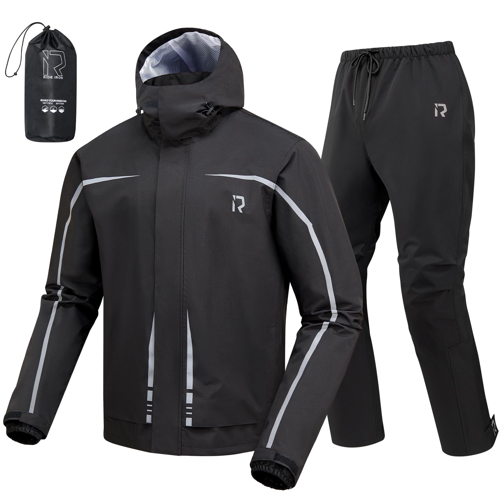 RIDEIRON rain jacket with detachable hood for flexible weather coverage.