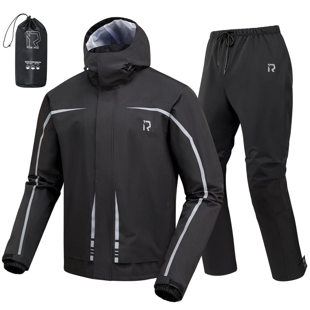RIDEIRON rain jacket with detachable hood for flexible weather coverage.