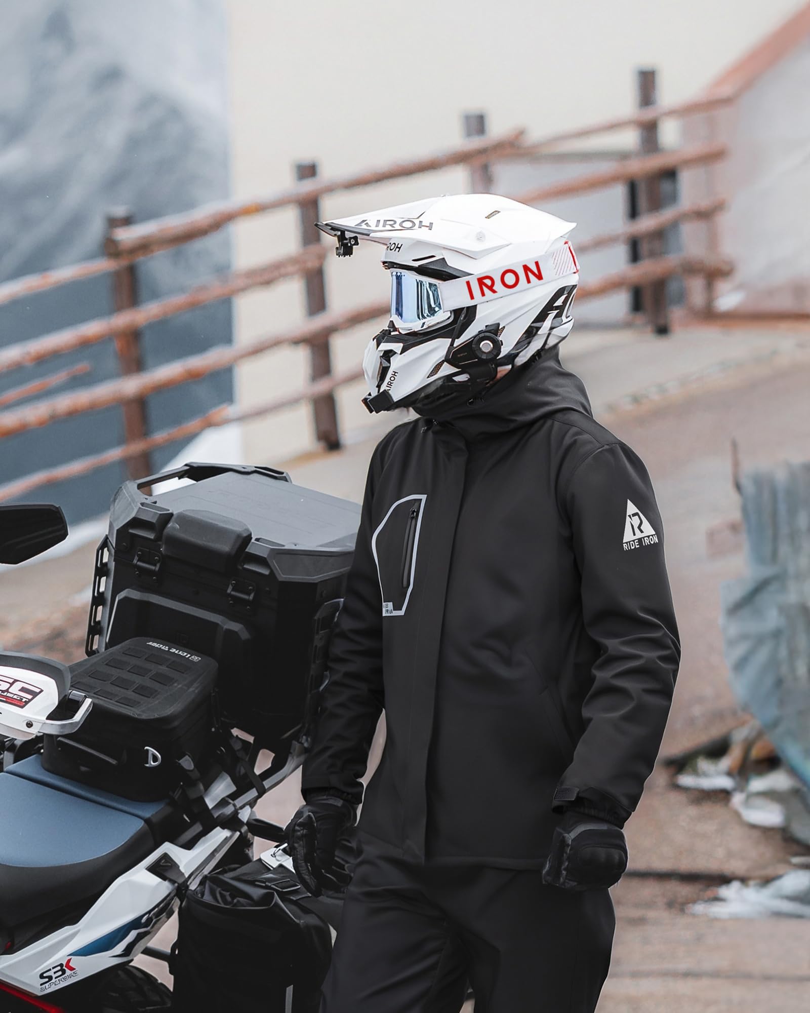 RIDEIRON Rain Suit reflective strips on arms and back improve visibility.