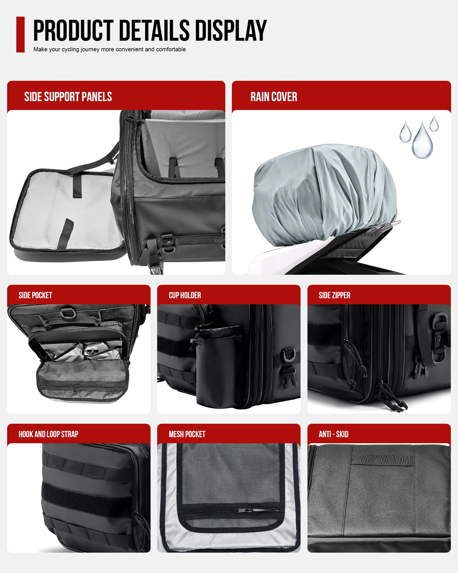 RIDEIRON tail bag elastic bungee top securing extra gear