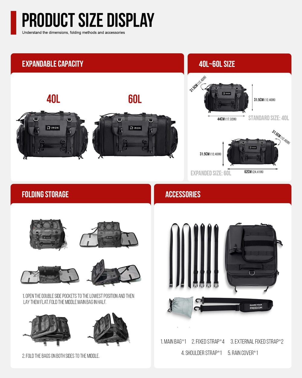 RIDEIRON tail bag MOLLE system for attaching pouches and tools