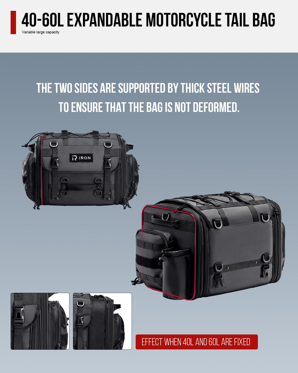 RIDEIRON tail bag water bottle holder for one handed access