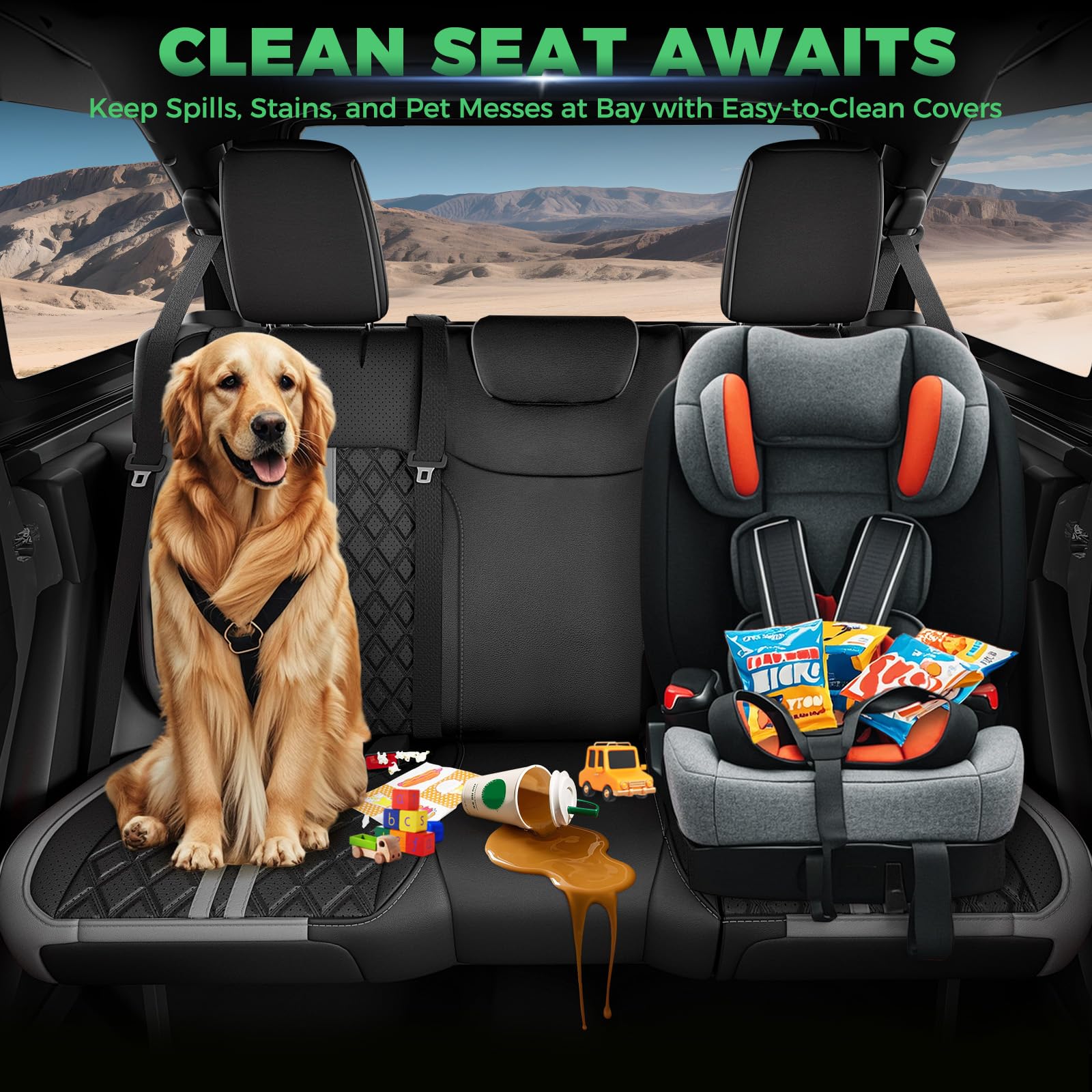 RIDEPOSH Jeep Wrangler seat cover maintains airbag, armrest, and belt functionality.