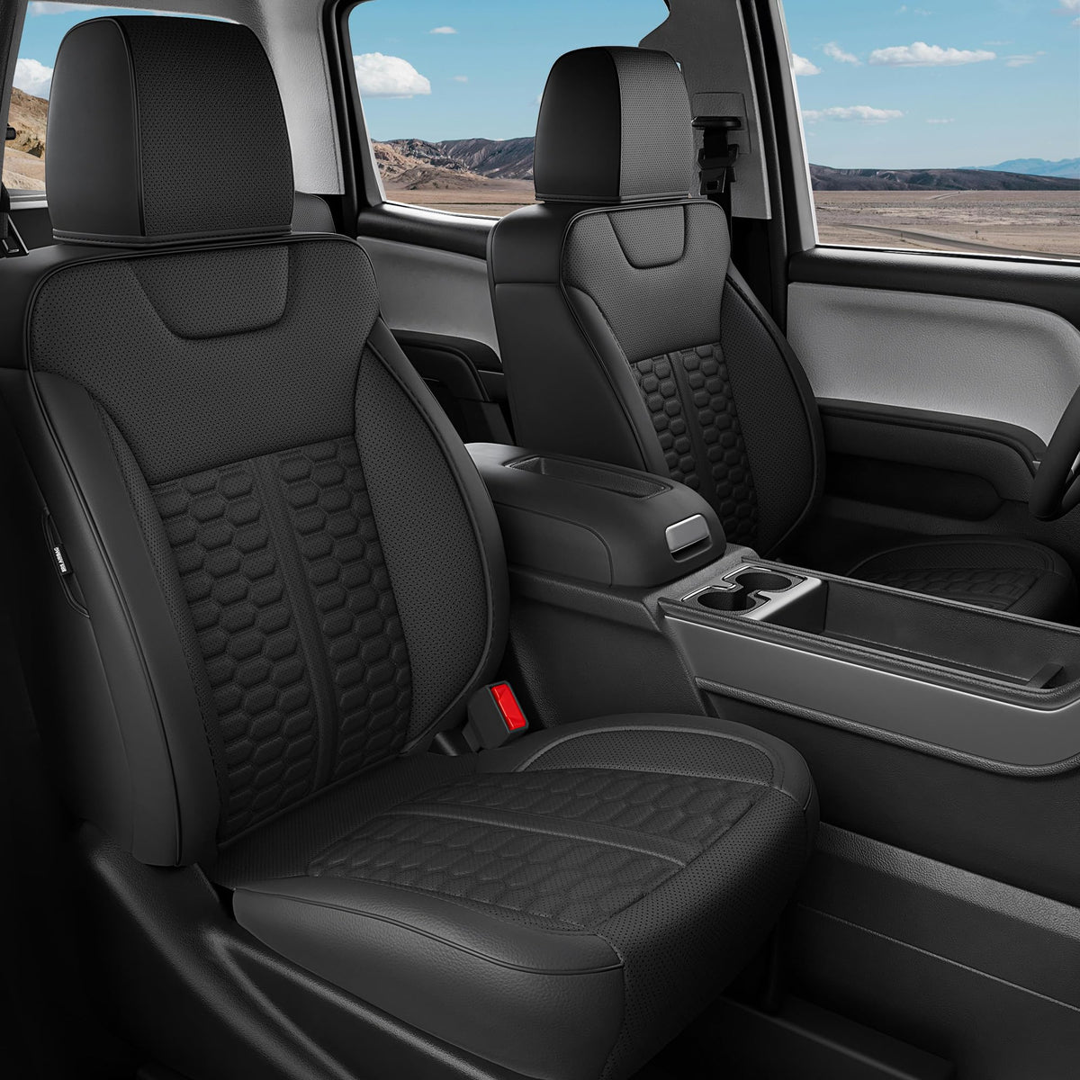 RIDEPOSH front seat cover in waterproof faux leather protects against spills and daily wear