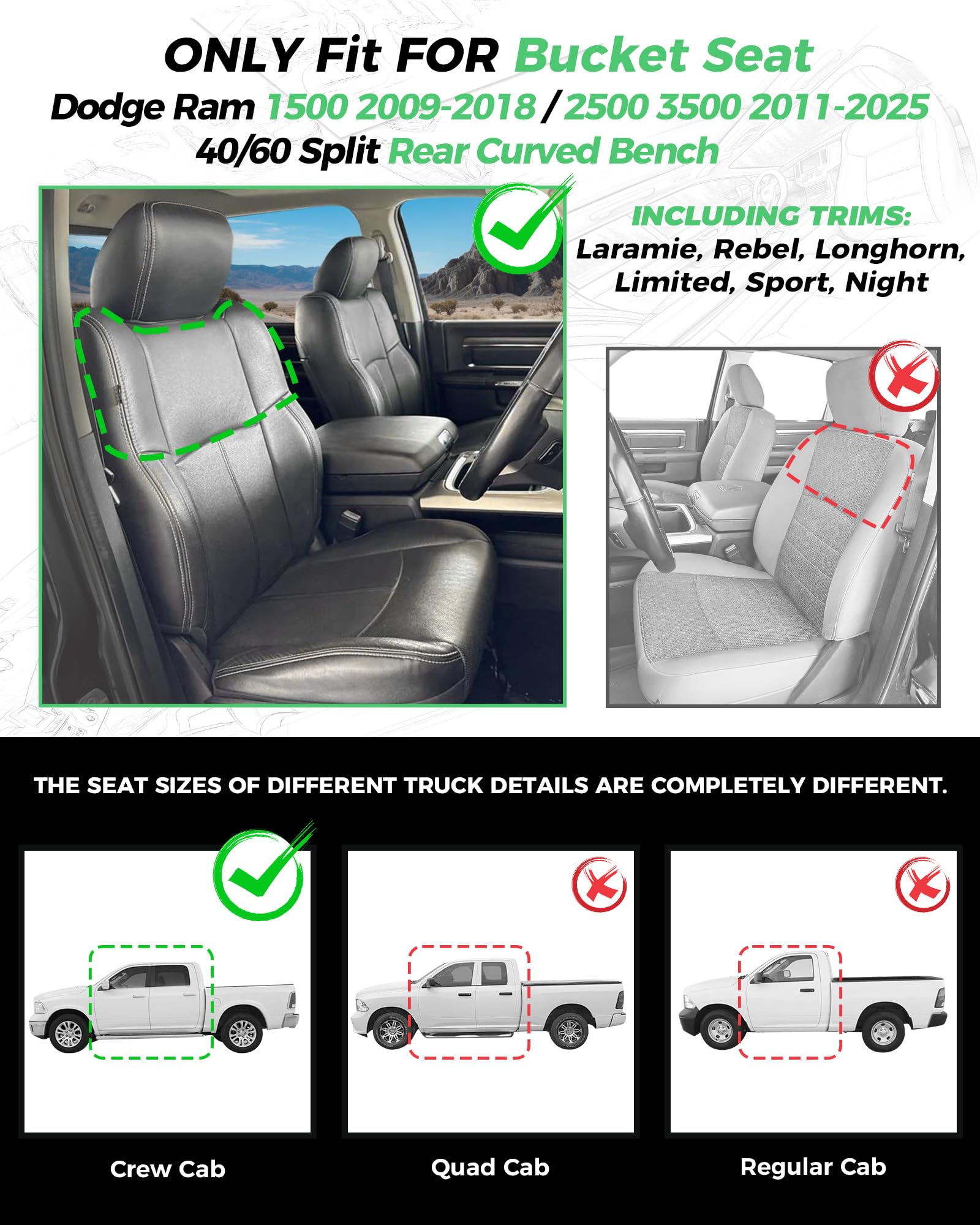RIDEPOSH Dodge Ram 40/60 split curved bench seat cover upgrade interior