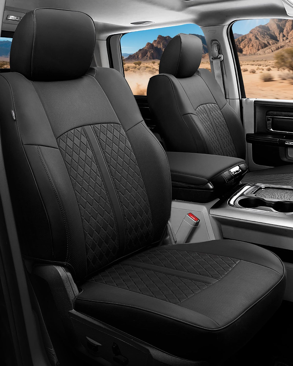 RIDEPOSH Dodge Ram front view seat cover with glove-like fit and premium leather