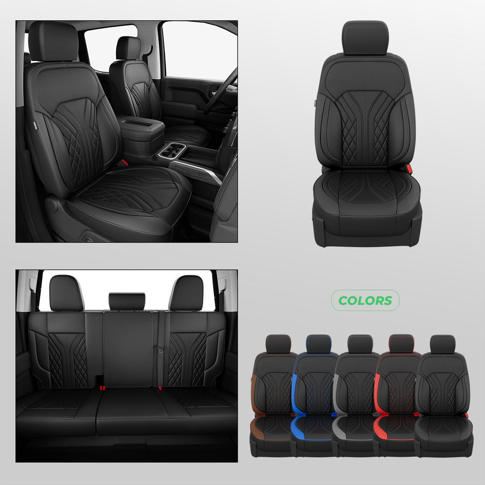 Rideposh easy-clean faux-leather finish keeps seats looking new.