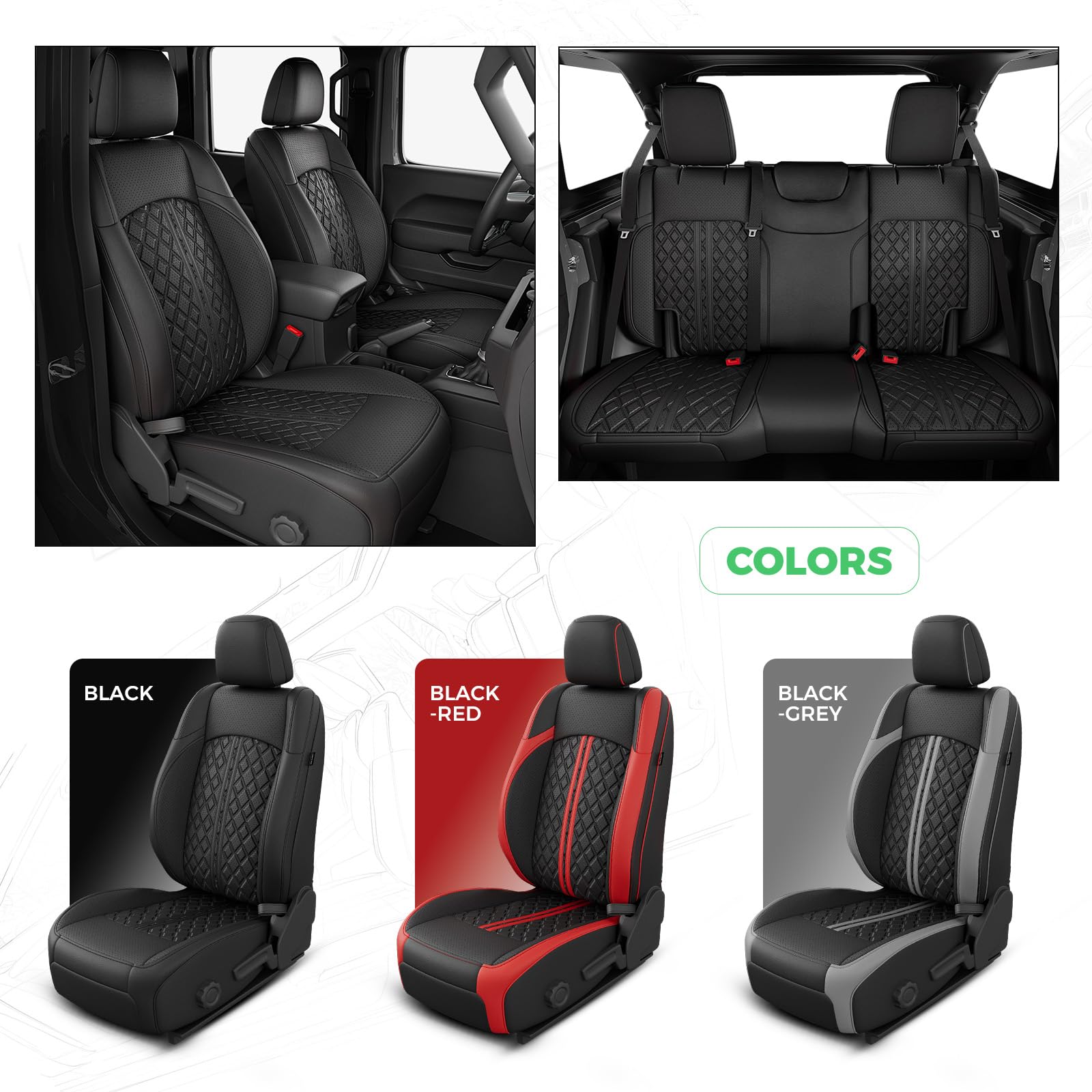 RIDEPOSH Jeep Wrangler JL seat covers blend rugged style with practical protection.