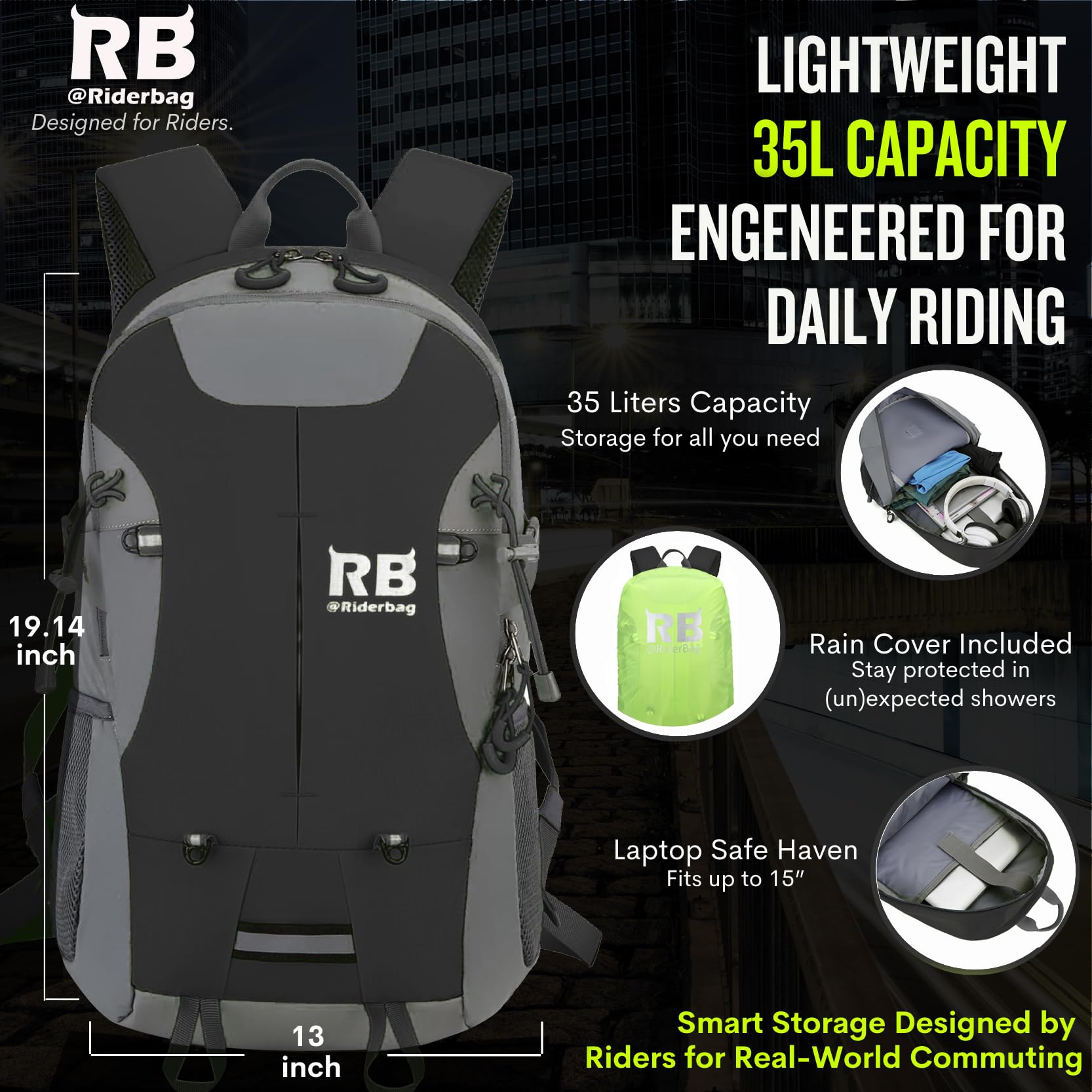 Riderbag commuter 35L design fits city travel and gear