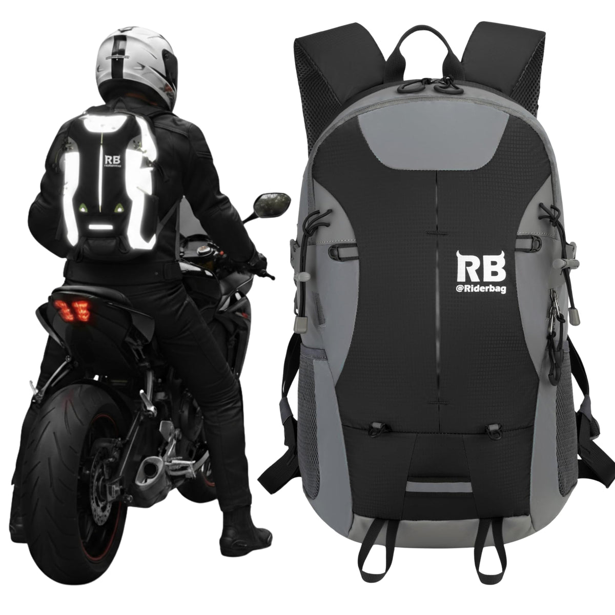 Riderbag reflective backpack front view with high visibility for day and night riding