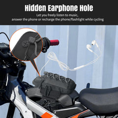 RIDLOG bag with headphone hole for listening while riding.