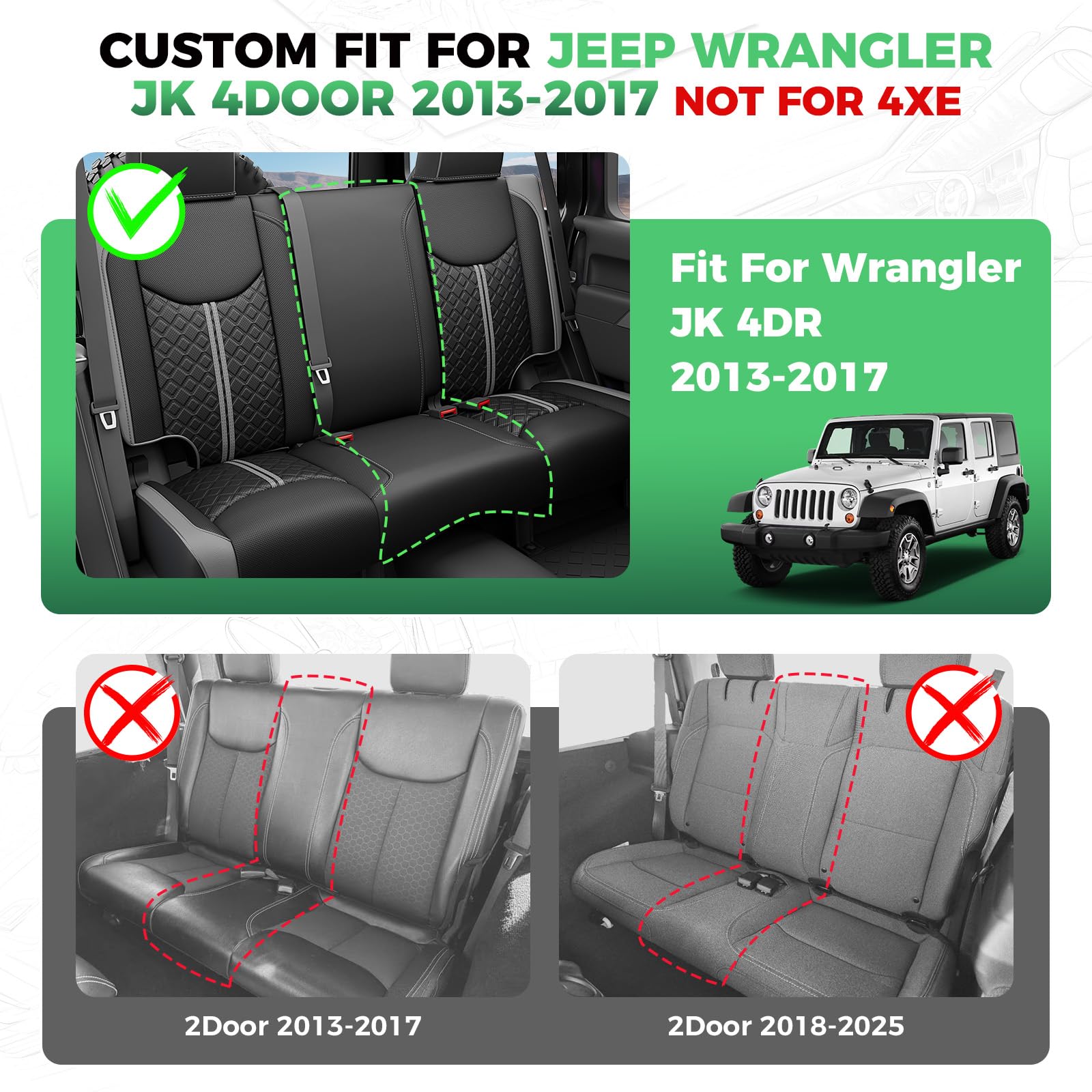 RIDEPOSH Jeep Wrangler front row seat cover guards against spills and wear.