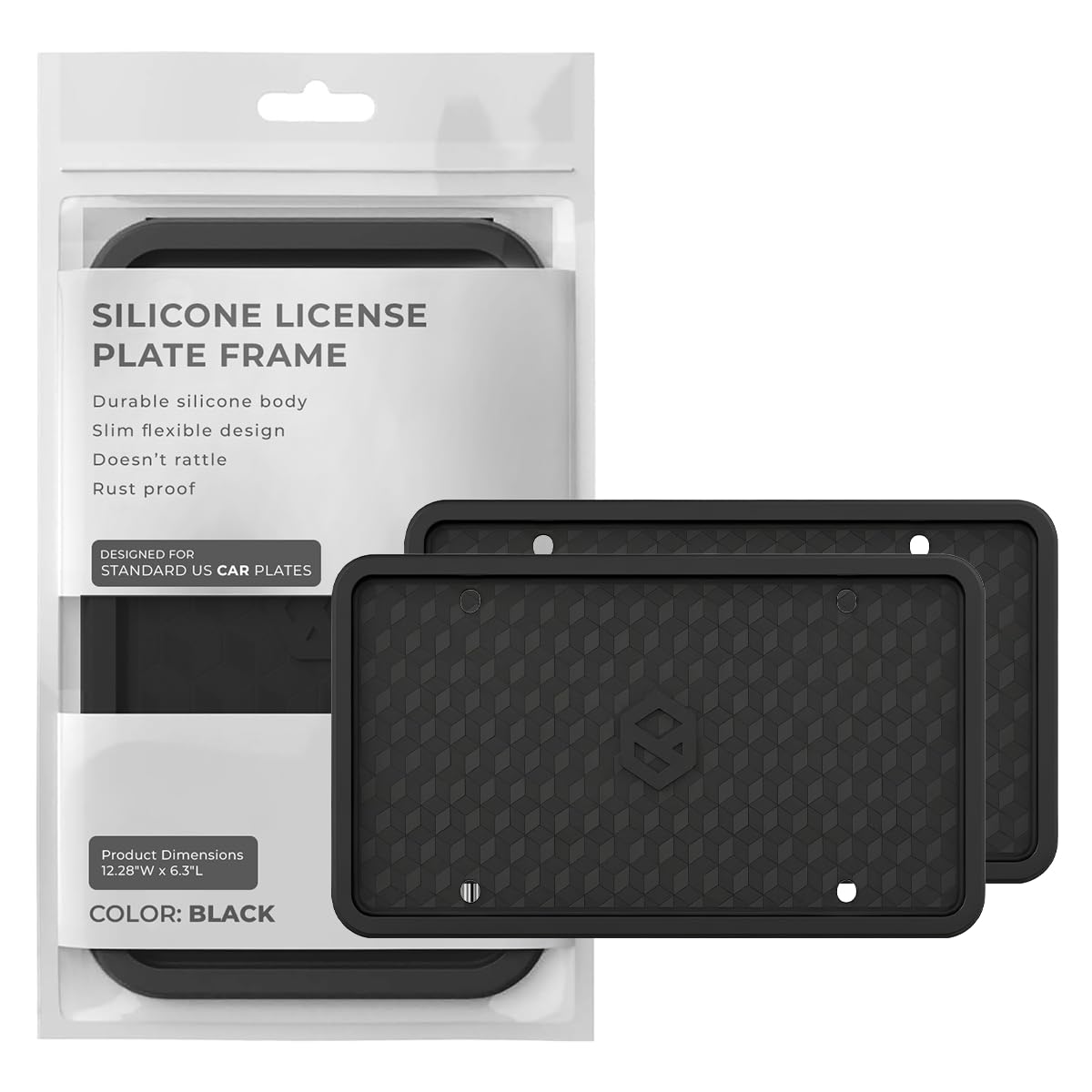 Rightcar Solutions silicone license plate frame on front and rear, showcasing universal fit and clean look.
