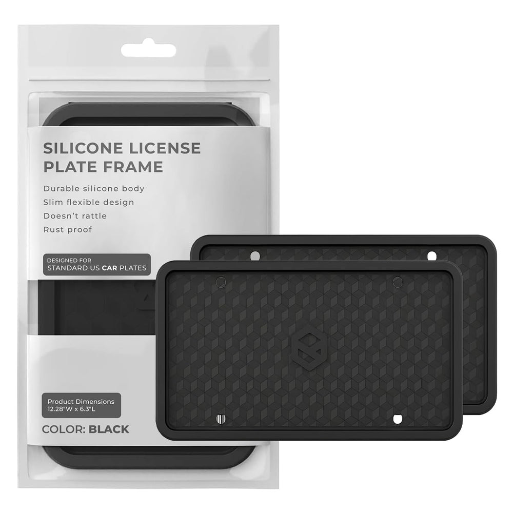 Rightcar Solutions silicone license plate frame on front and rear, showcasing universal fit and clean look.