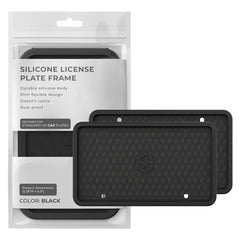 Rightcar Solutions silicone license plate frame on front and rear, showcasing universal fit and clean look.