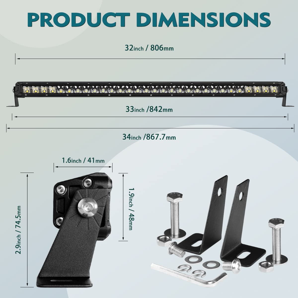 Rigidhorse 42-inch LED light bar flood beam provides wide-area trail illumination
