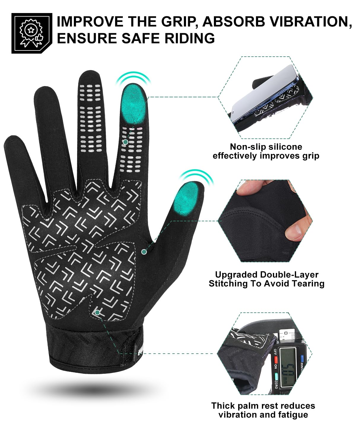 RIGWARL silicone-grip on palms enhances anti-slip performance while riding.