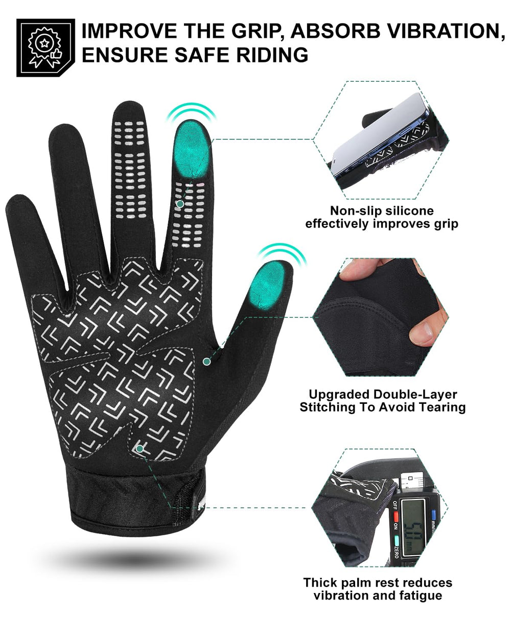 RIGWARL silicone-grip on palms enhances anti-slip performance while riding.