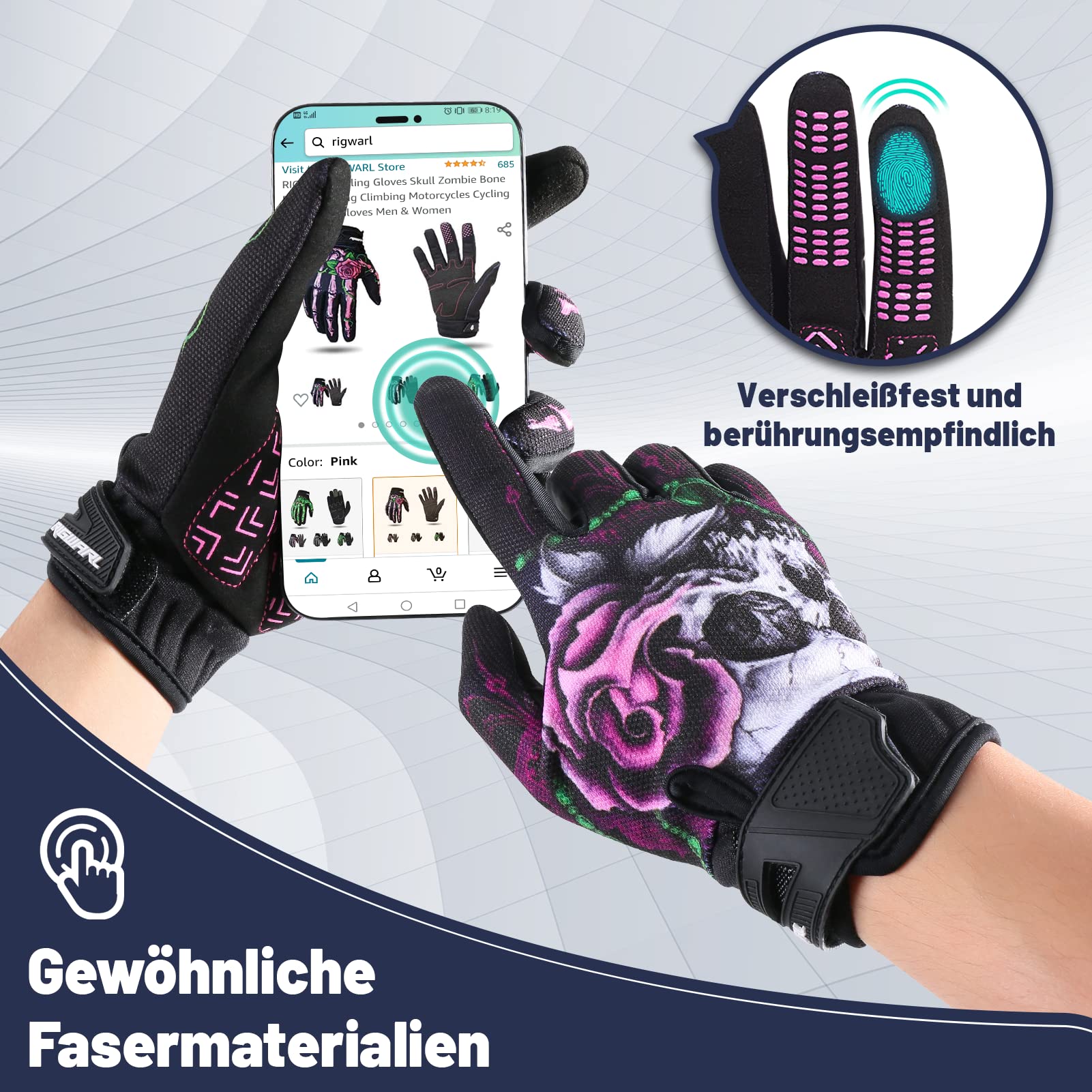 RIGWARL gloves feature silicone palm grip for confident control on the road.