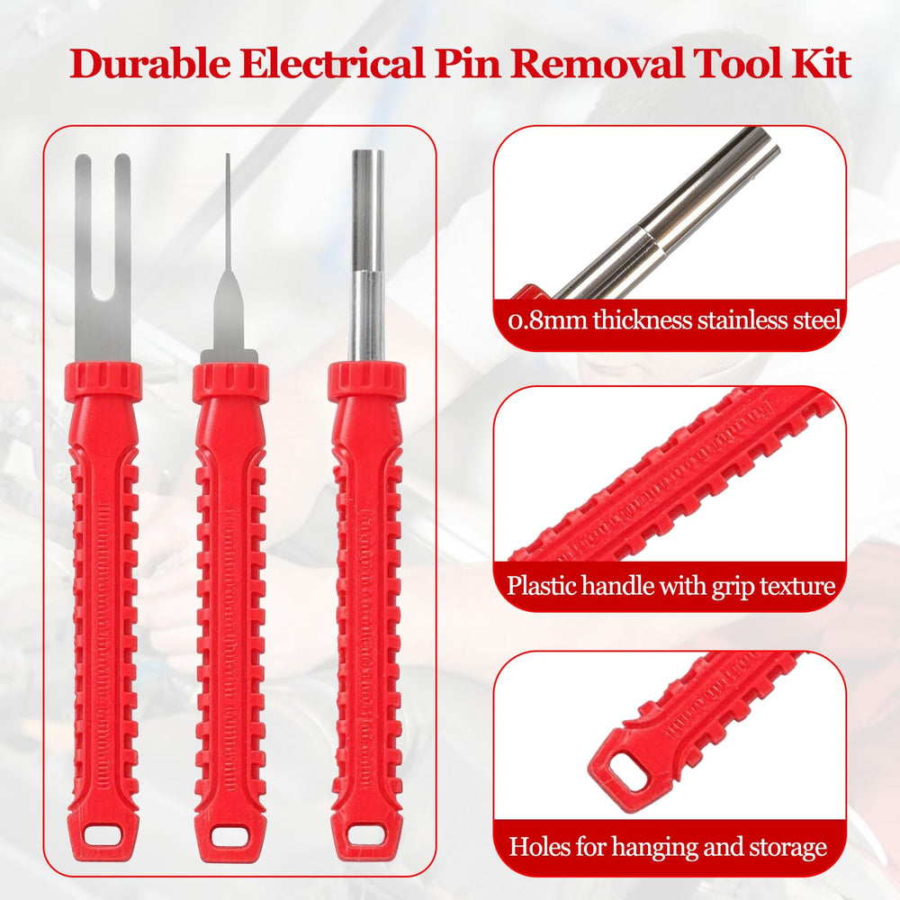 Ergonomic grip and textured handle on a RILL pin extractor.