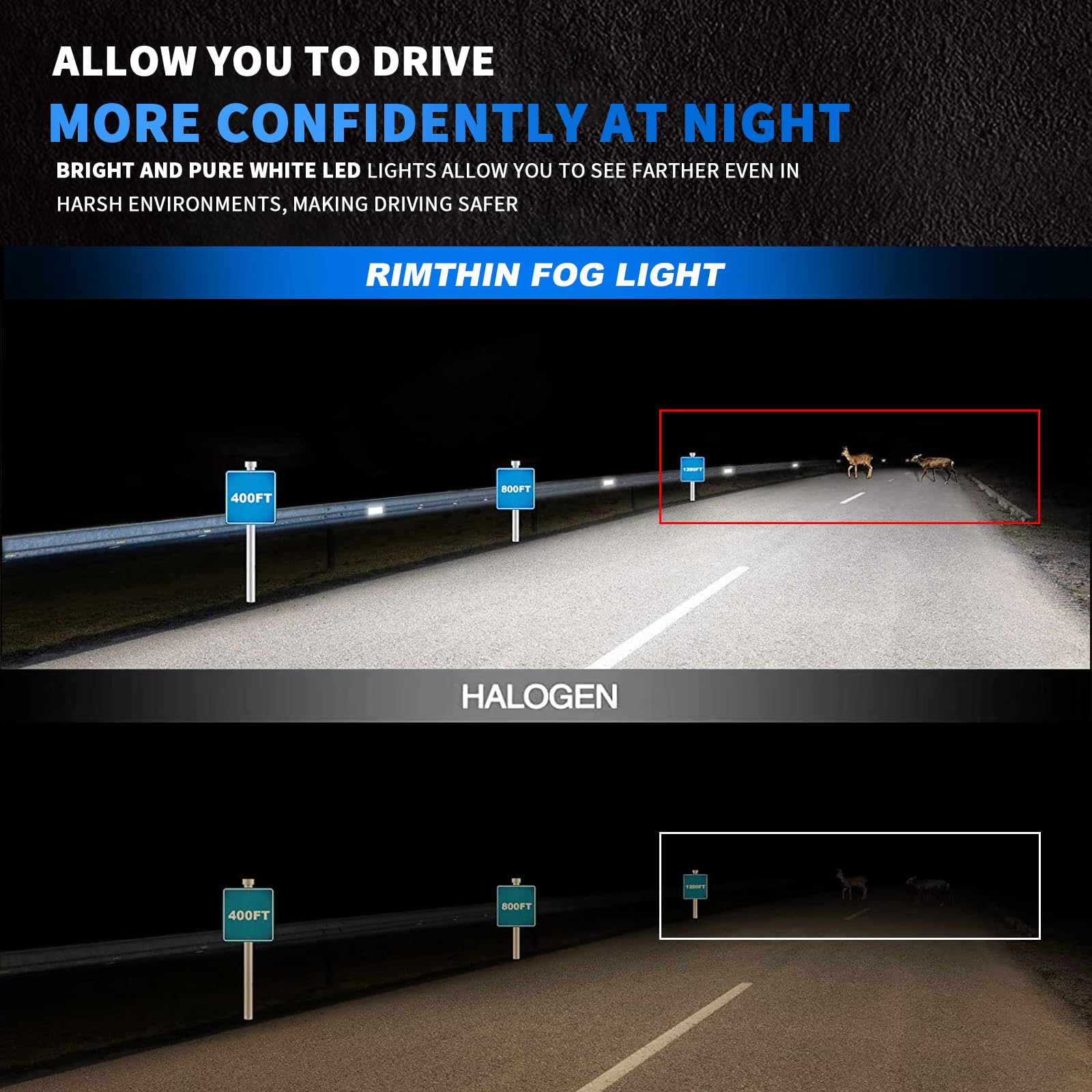 Rimthin H11 cool white 6000K light delivers crisp road visibility.