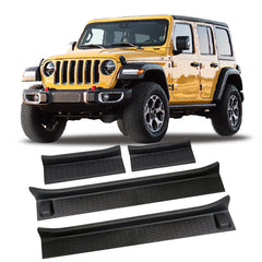 Rindoujin door sill guard front left protects Wrangler JL and Gladiator JT from scuffs after off-road use.